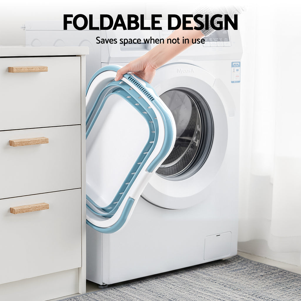 Artiss Laundry Basket Hamper Large Foldable Washing Clothes Storage Organiser Blue