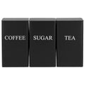 3Pcs Tea Coffee Sugar Canisters Set, Metal Coffee and Sugar Containers, Versatile Kitchen Storage Jars with Airtight Lids, Space Saving Food Canisters Set for Home Kitchen (Black)