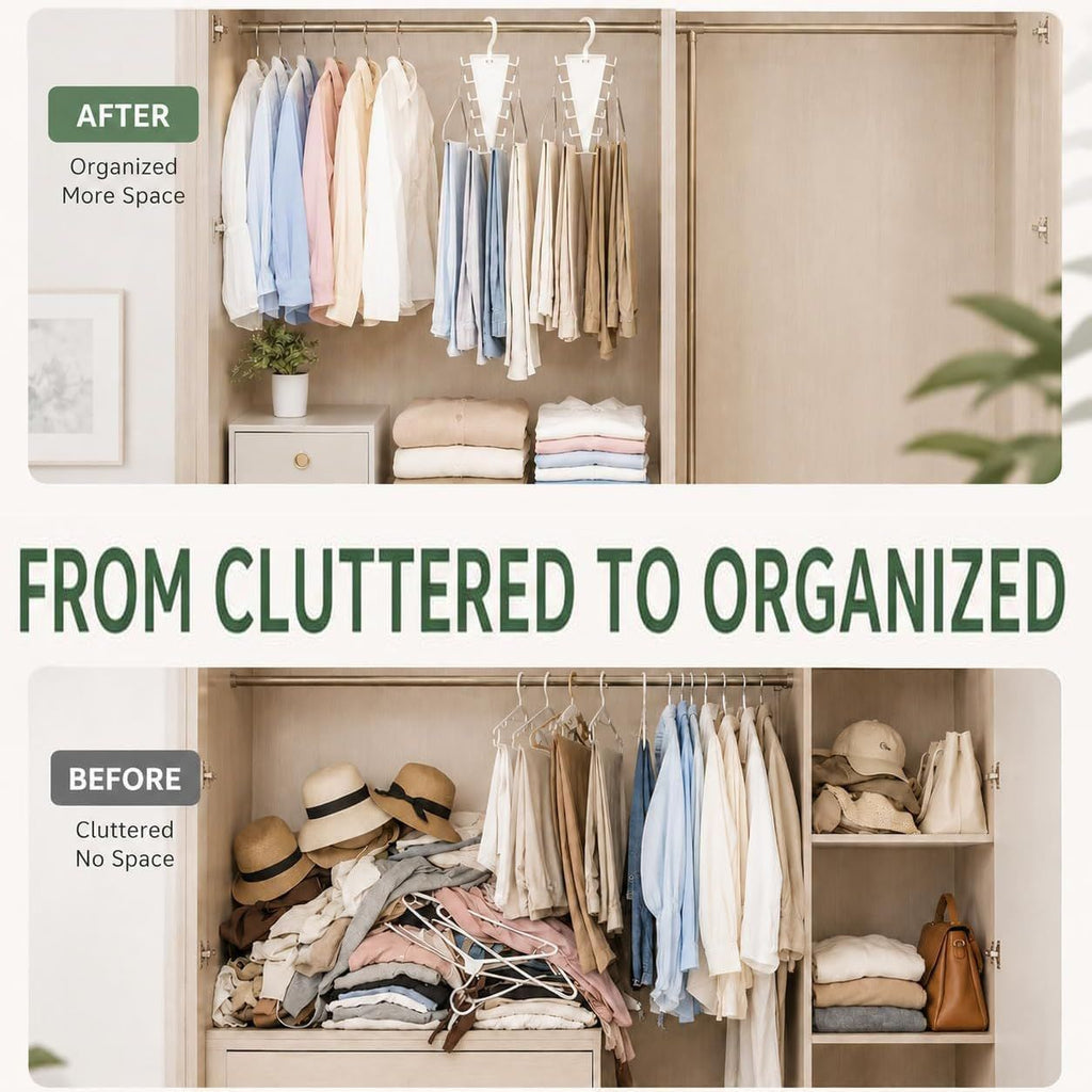 4-Pack V-Shaped 360° Rotating Closet Organizer with 12 Hooks for Hats, Bags & Scarves, Space-Saving Wardrobe Hanger (White)