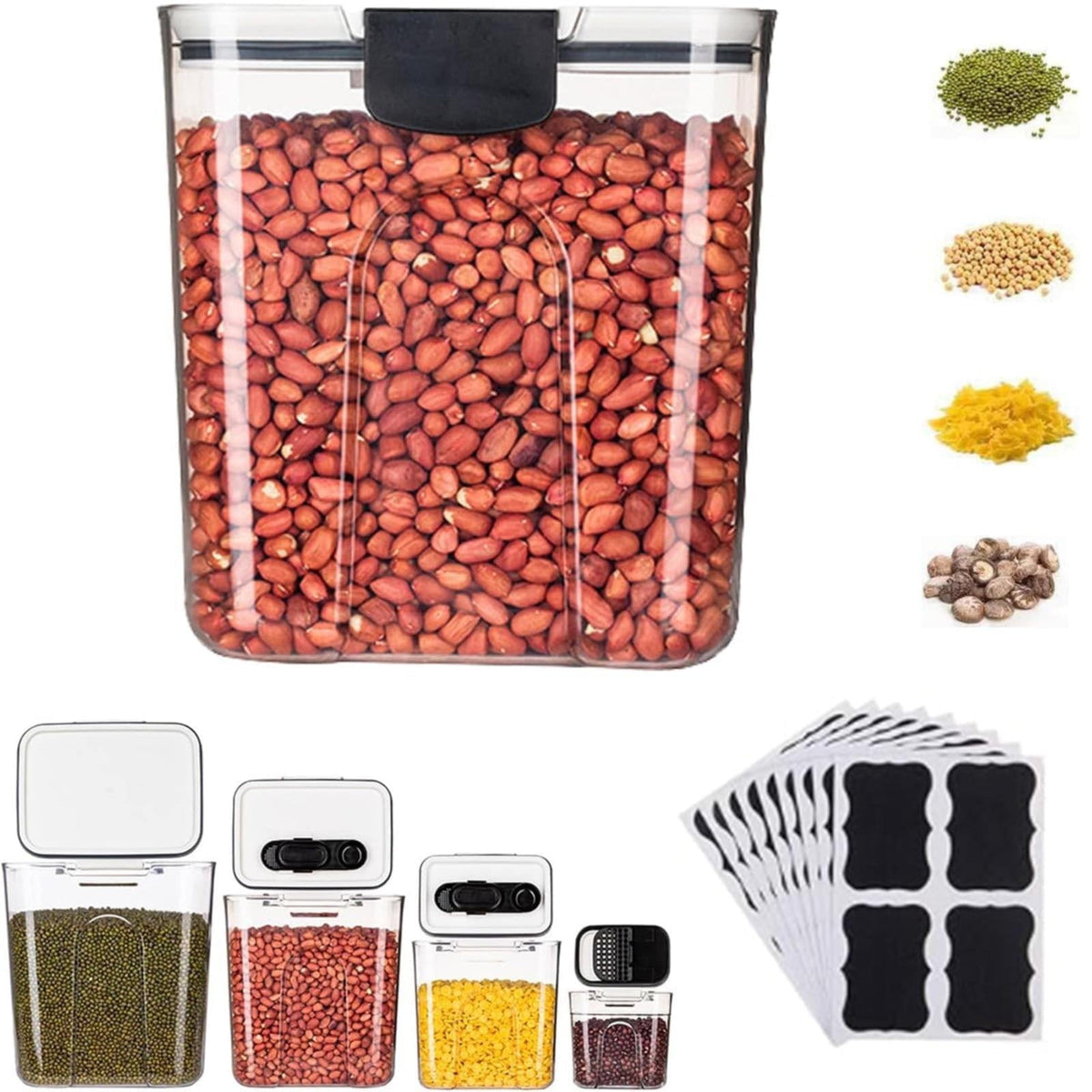 Airtight Food Storage Container Set with Labels for Flour, Sugar, Baking Ingredients and Pantry Organization, Style A