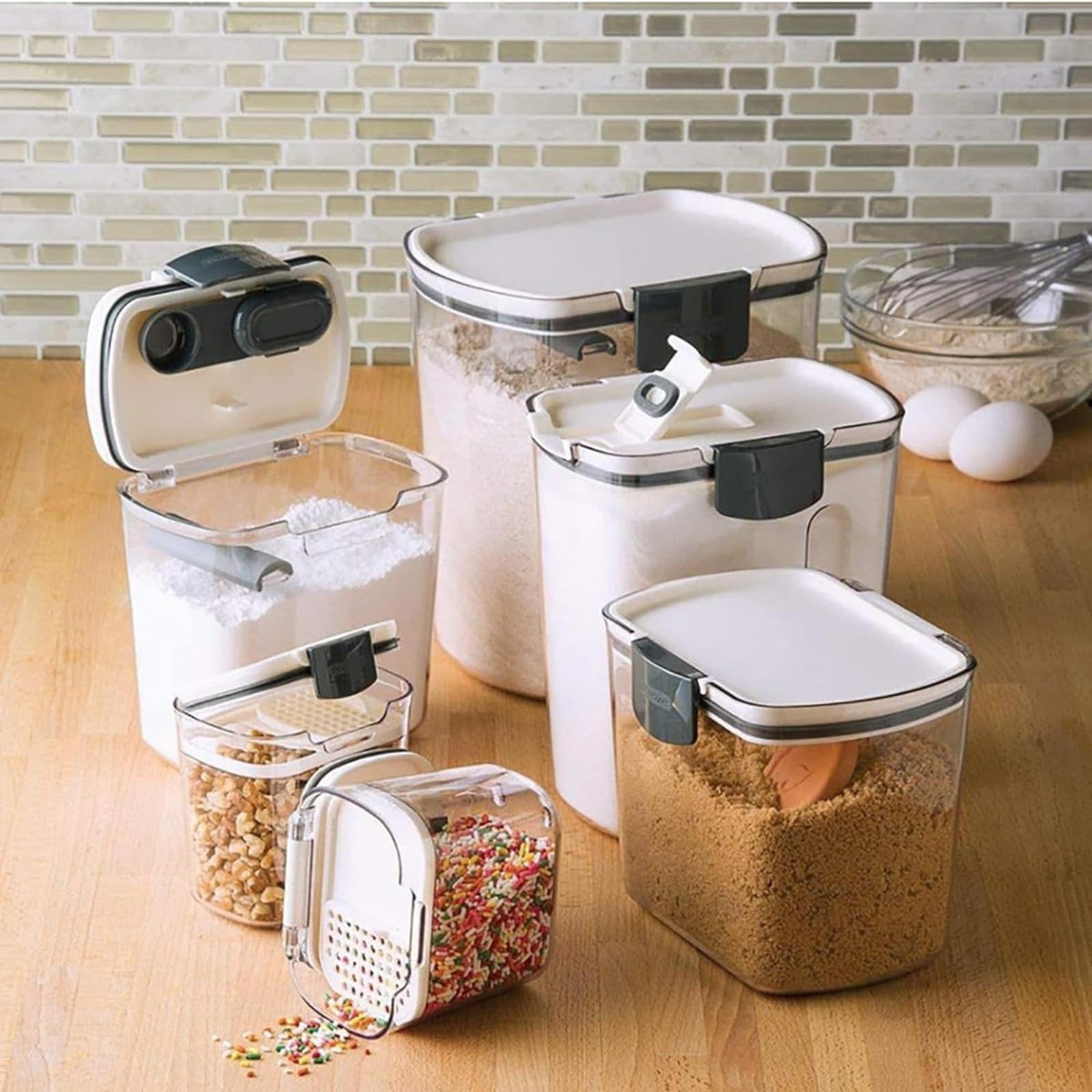 Airtight Food Storage Container Set with Labels for Flour, Sugar, Baking Ingredients and Pantry Organization, Style A