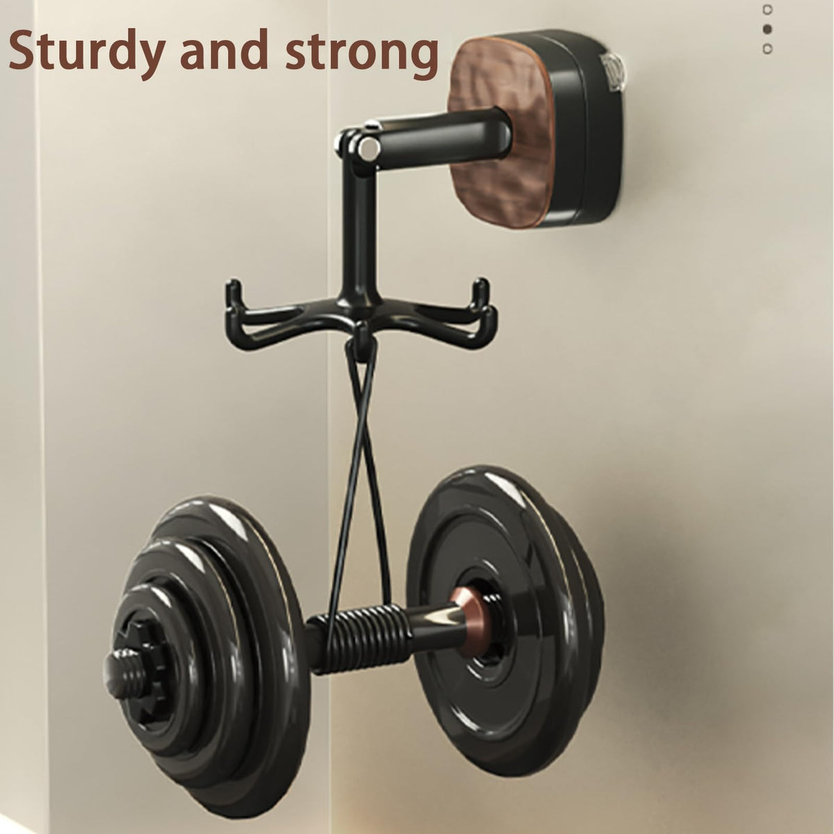 Rotating Wall Hook Rack with Self-Adhesive Mount, No-Drill Kitchen Organiser for Utensils, Towels, Mugs and Bathroom Items, Black