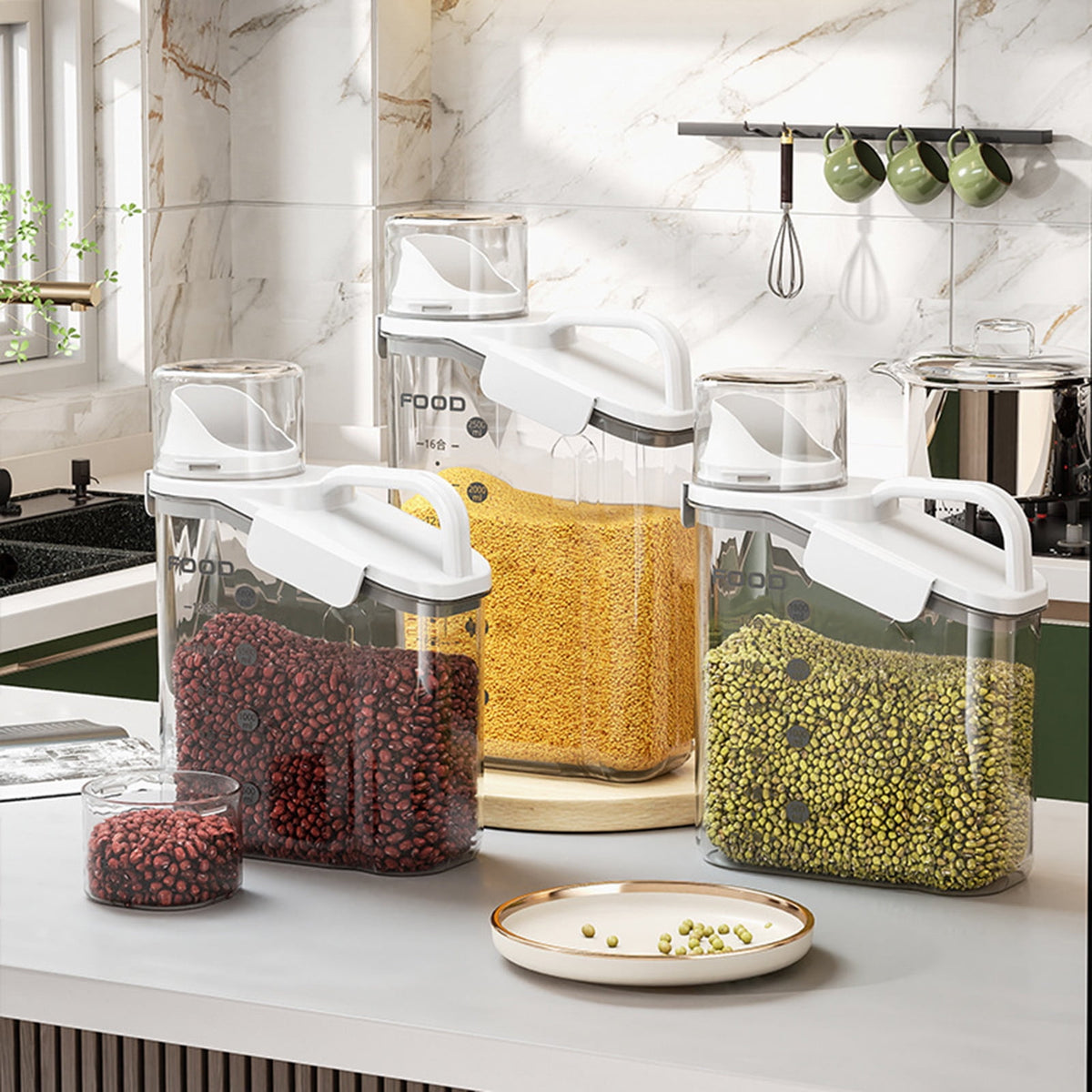 2000ml/2800ml Airtight Cereal Container Rice Dry Grain Dispenser Thicken Rice Cylinder Clear Food Storage Box L Blue