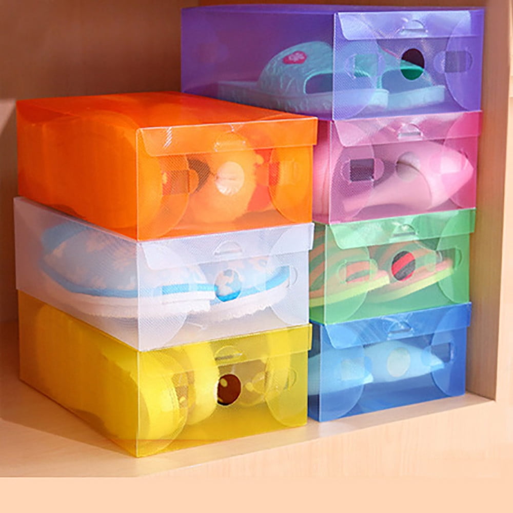 5PCS Shoe Storage Box with Flip Lid, Foldable Clear Shoe Storage Organizer, Plastic Stackable Shoes Container, Storage Containers Box for Shoes Belts Socks Cosmetics Accessories Multicolor