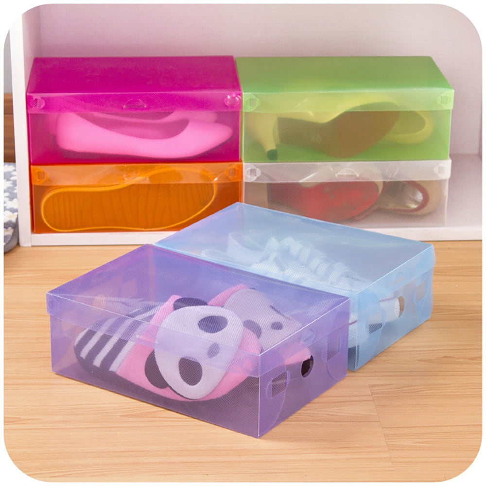 5PCS Shoe Storage Box with Flip Lid, Foldable Clear Shoe Storage Organizer, Plastic Stackable Shoes Container, Storage Containers Box for Shoes Belts Socks Cosmetics Accessories Multicolor