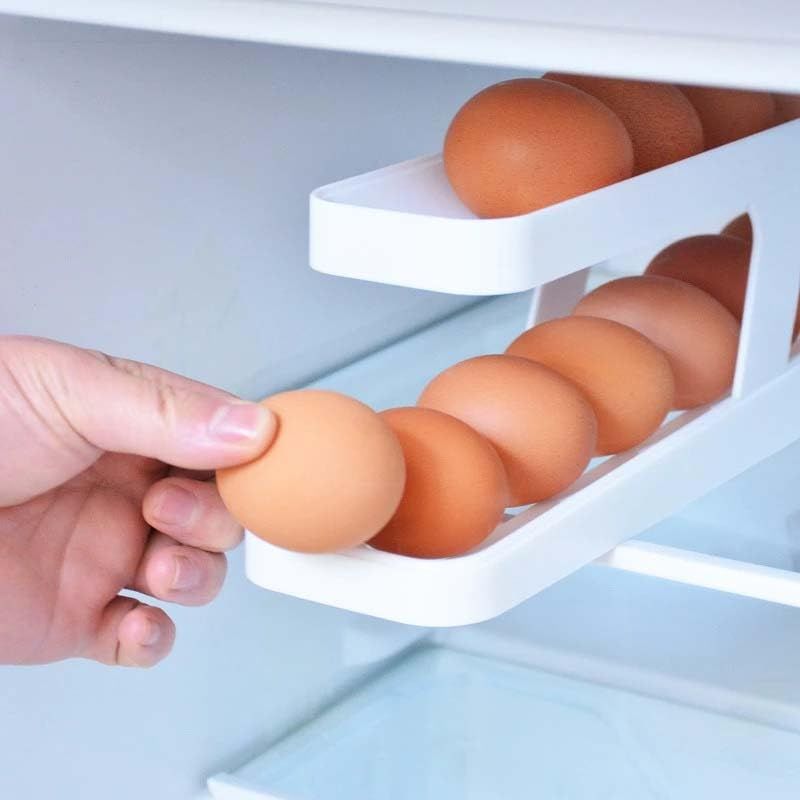 Egg Holder For Refrigerator, Automatically Rolling Egg Storage Container, 2 Tier Plastic Egg Holder Space Saving Egg Tray
