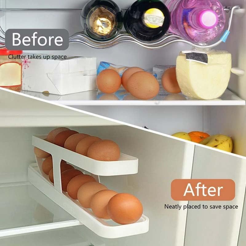 Egg Holder For Refrigerator, Automatically Rolling Egg Storage Container, 2 Tier Plastic Egg Holder Space Saving Egg Tray