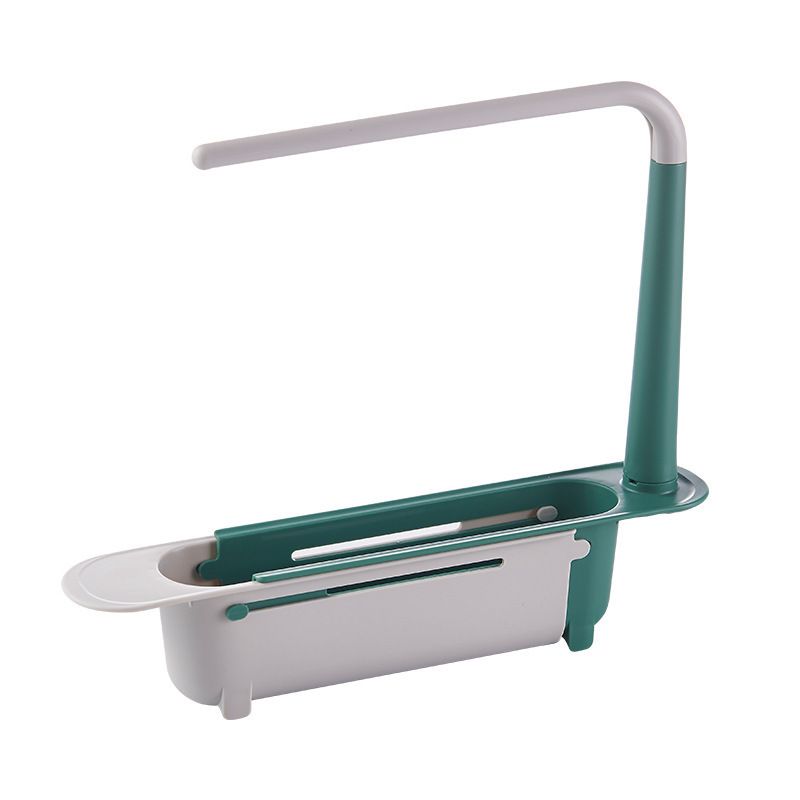 Upgraded Telescopic Sink Storage Rack, Adjustable Length 2-in-1 Sink Organizer Tray Sponge Soap Holder with Dishcloth Hanger