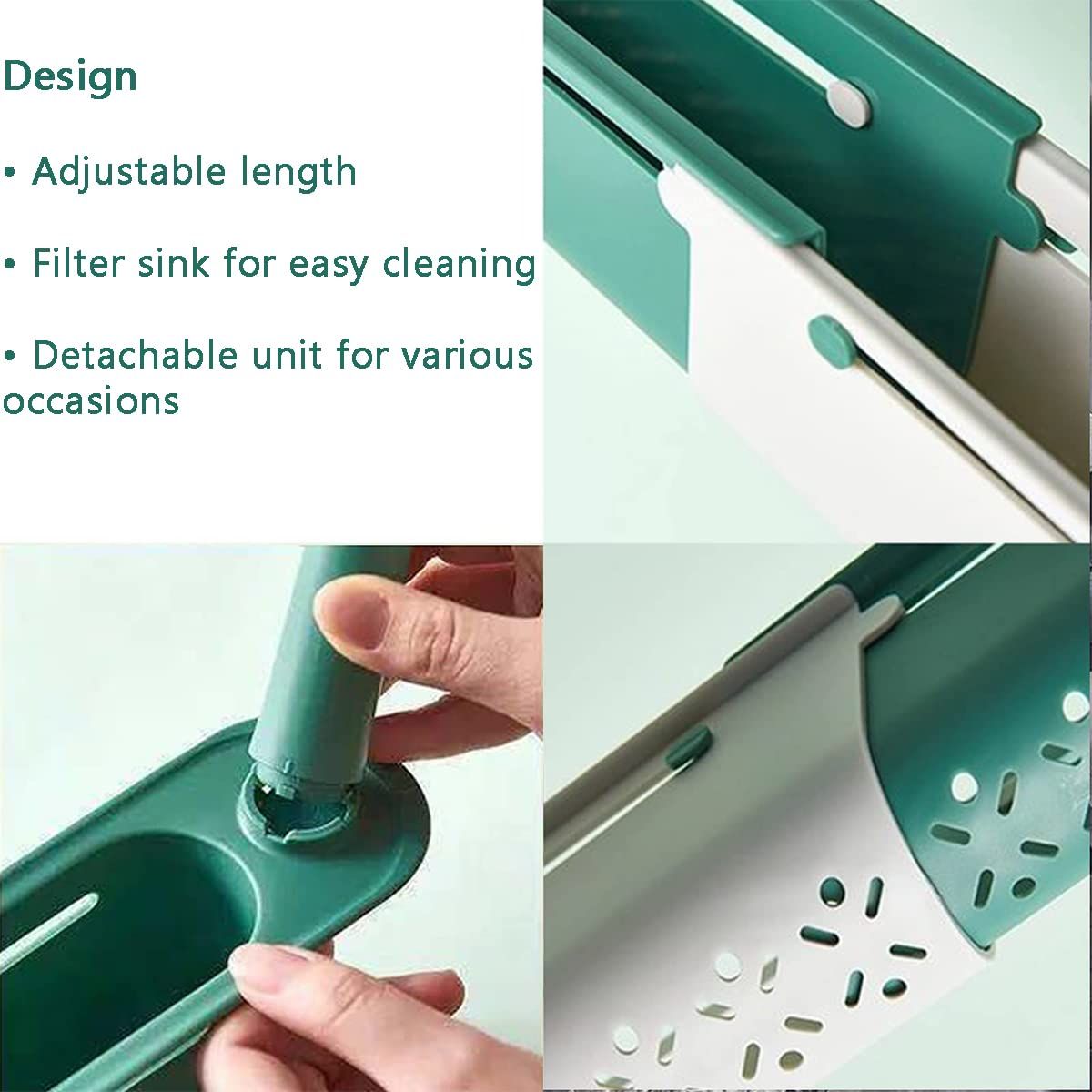 Upgraded Telescopic Sink Storage Rack, Adjustable Length 2-in-1 Sink Organizer Tray Sponge Soap Holder with Dishcloth Hanger