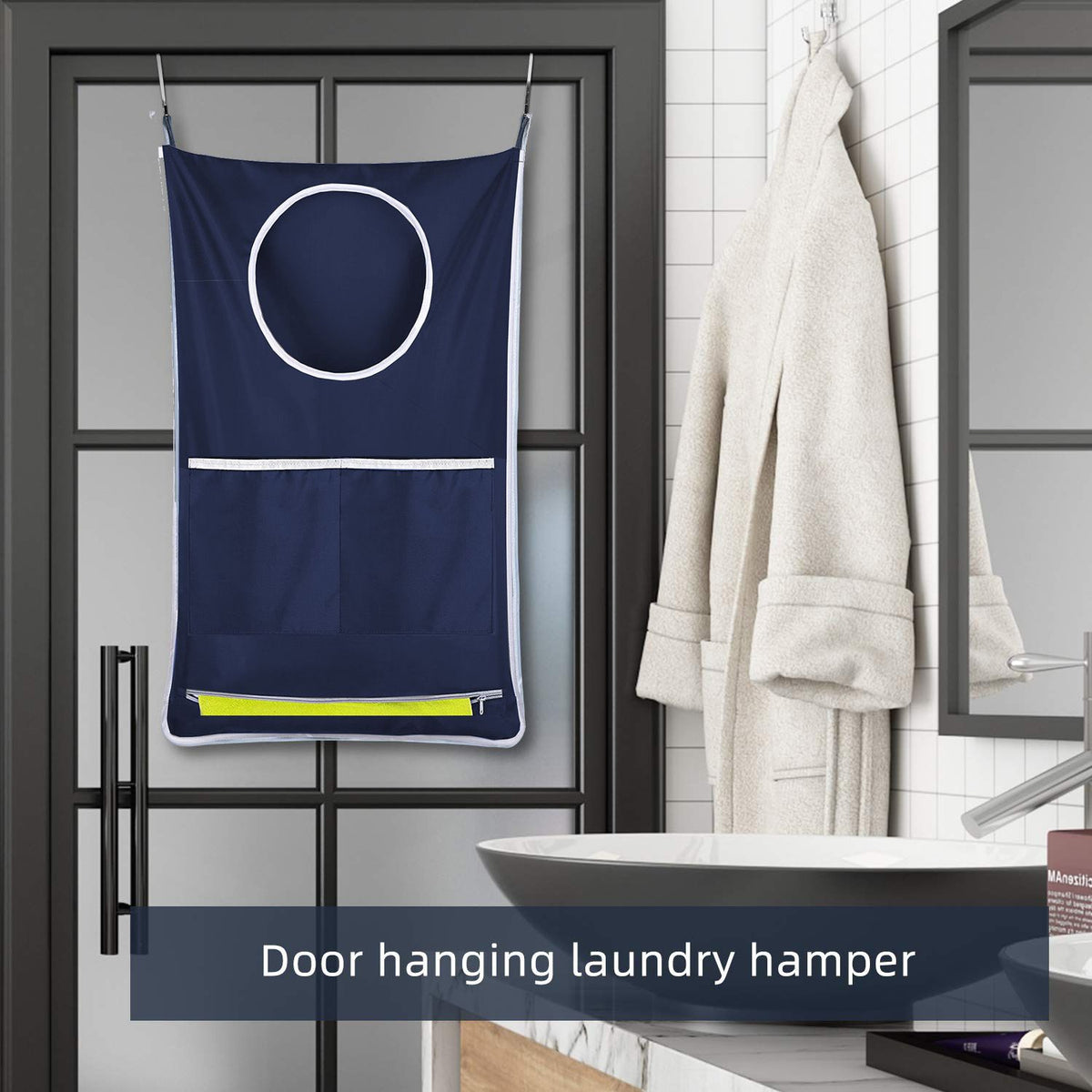 2 pack Hanging Laundry Hamper, Over The Door Laundry Hamper, Hanging Laundry Bag with Pockets Zipper Foldable Lightweight, for Camper Apartment College Dorm Room Storage Small Space Organizer