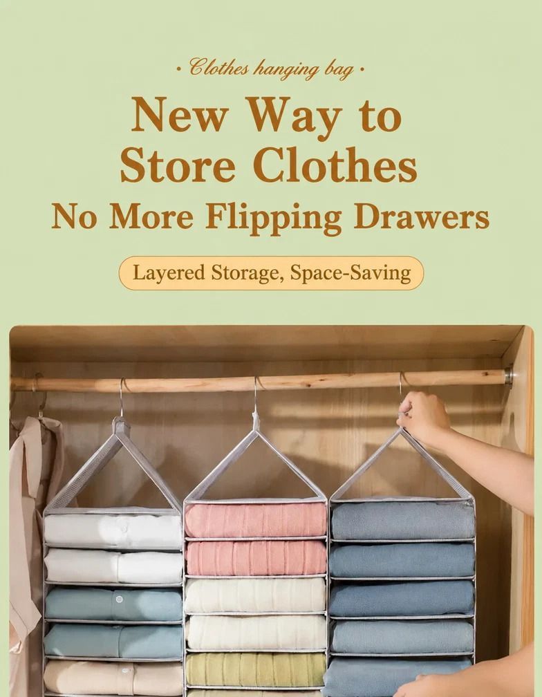 Vertical PVC Hanging Garment Storage Bag, 6 Section Separated Wardrobe Organiser, Forest Green