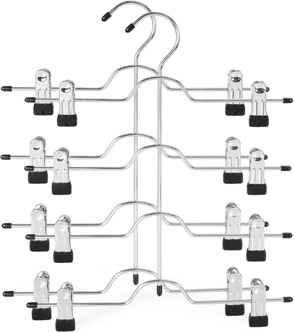 TOPIA HANGER 4 Tier Metal Skirt Hangers for Women, Pants Hanger Space Saving with Adjustable Clips, Gain 70% More Space, Non Slip Grip for Slacks, Trousers, Shorts, Jeans, Towels, Black, 2-Pack, CT20B