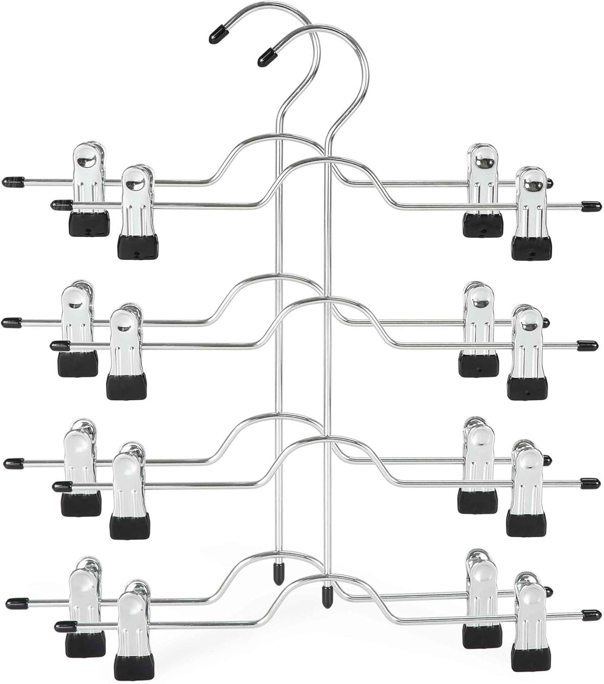 TOPIA HANGER 4 Tier Metal Skirt Hangers for Women, Pants Hanger Space Saving with Adjustable Clips, Gain 70% More Space, Non Slip Grip for Slacks, Trousers, Shorts, Jeans, Towels, Black, 2-Pack, CT20B