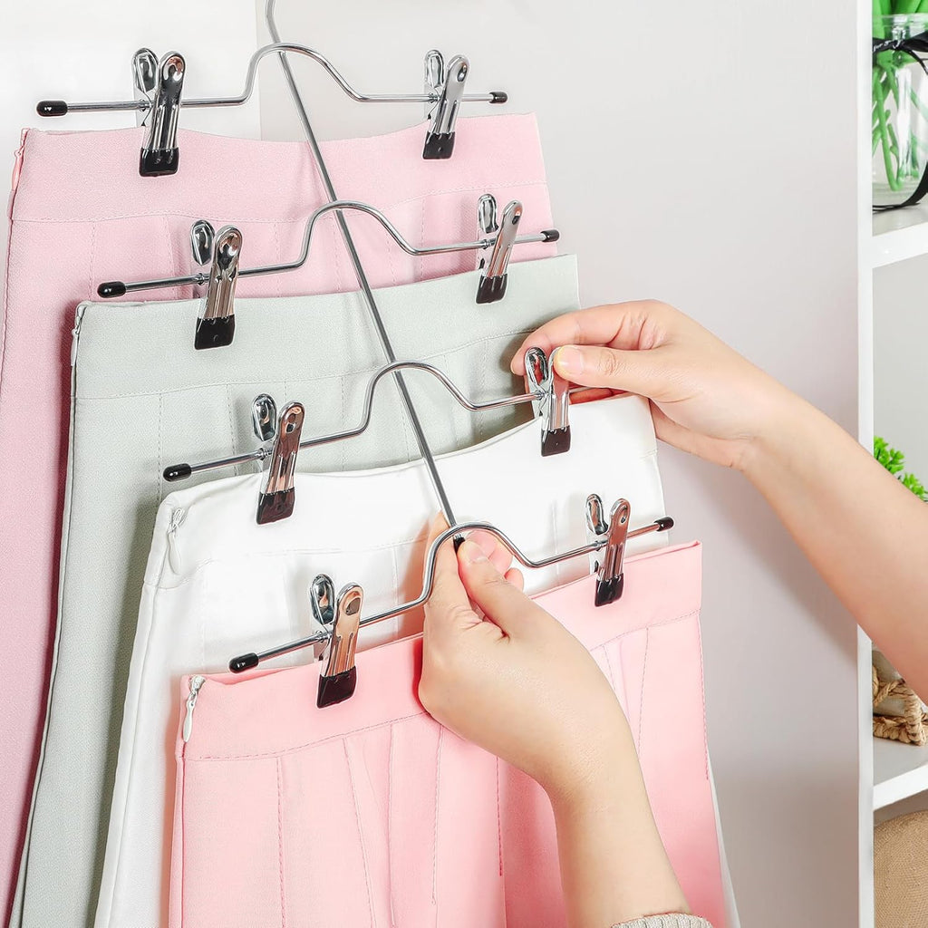 TOPIA HANGER 4 Tier Metal Skirt Hangers for Women, Pants Hanger Space Saving with Adjustable Clips, Gain 70% More Space, Non Slip Grip for Slacks, Trousers, Shorts, Jeans, Towels, Black, 2-Pack, CT20B