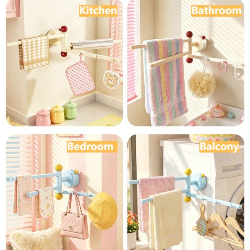 Suction-Mounted Rotatable Towel Rack, Multi-Foldable Kitchen Dishcloth Holder, Multi-Purpose Bathroom Storage Hanger—Beige