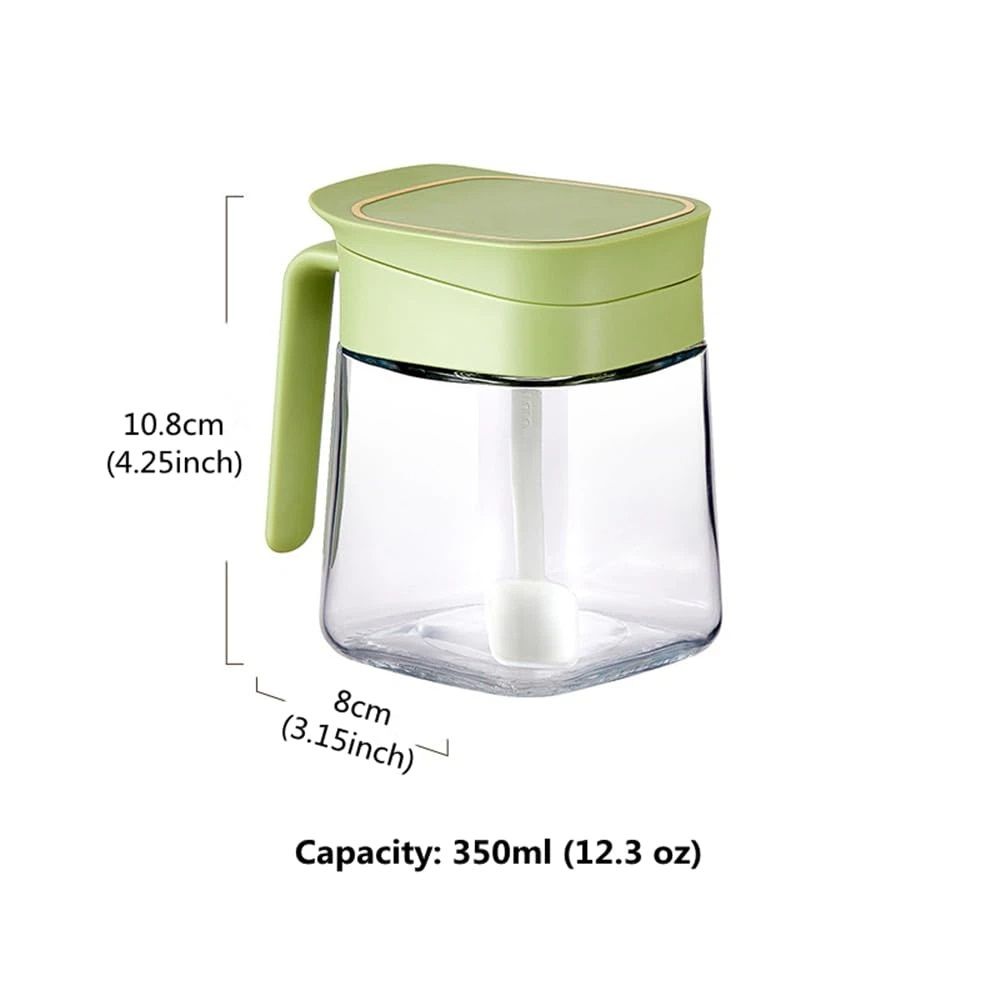 12.3 oz Airtight Sealing Condiment Container, One-Touch Open Glass Seasoning Box, Leakproof Moistureproof Kitchen Storage Jar for Spices, Salt, Sugar, and Dry Goods