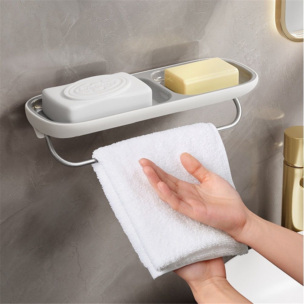 Bathroom Organizer - Wall Mounted Shower Caddy Shelf - with Towel Bar - Extra Strong Self Adhesive - No Drilling - Easy Drainage - Rustproof