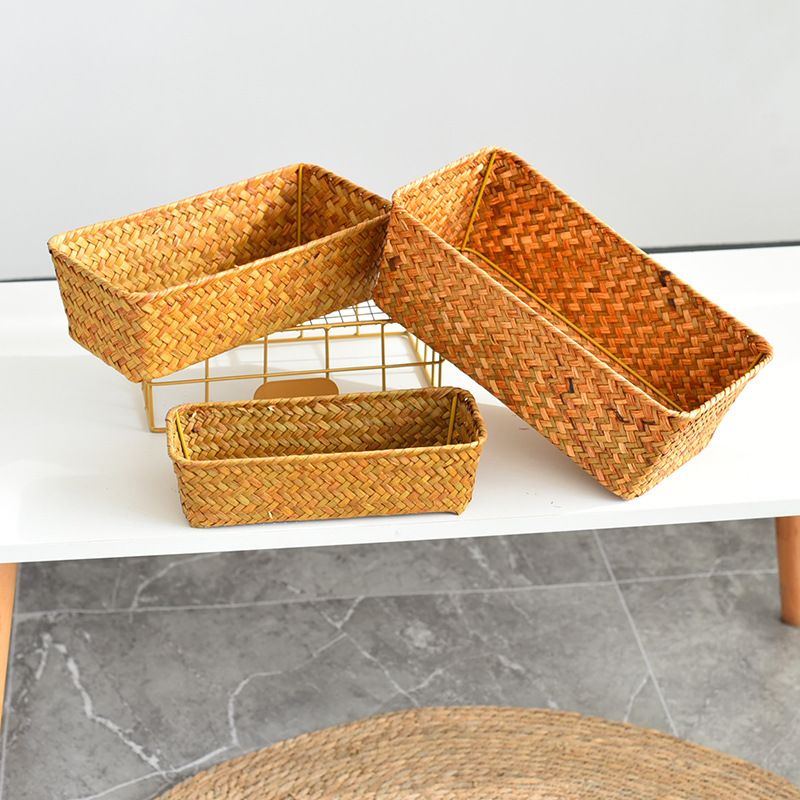 Storage Basket, Seagrass Basket for Organizing, Woven Open Storage Bins, Decorative Shelf Baskets, Seagrass, Set of 3