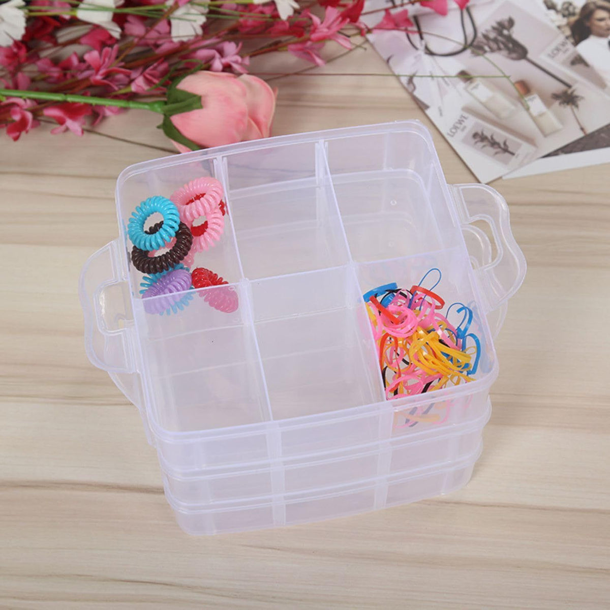 3-Tier Stackable Storage Container Box with 18 Compartments, Plastic Organizer Box for Craft Organizers and Storage