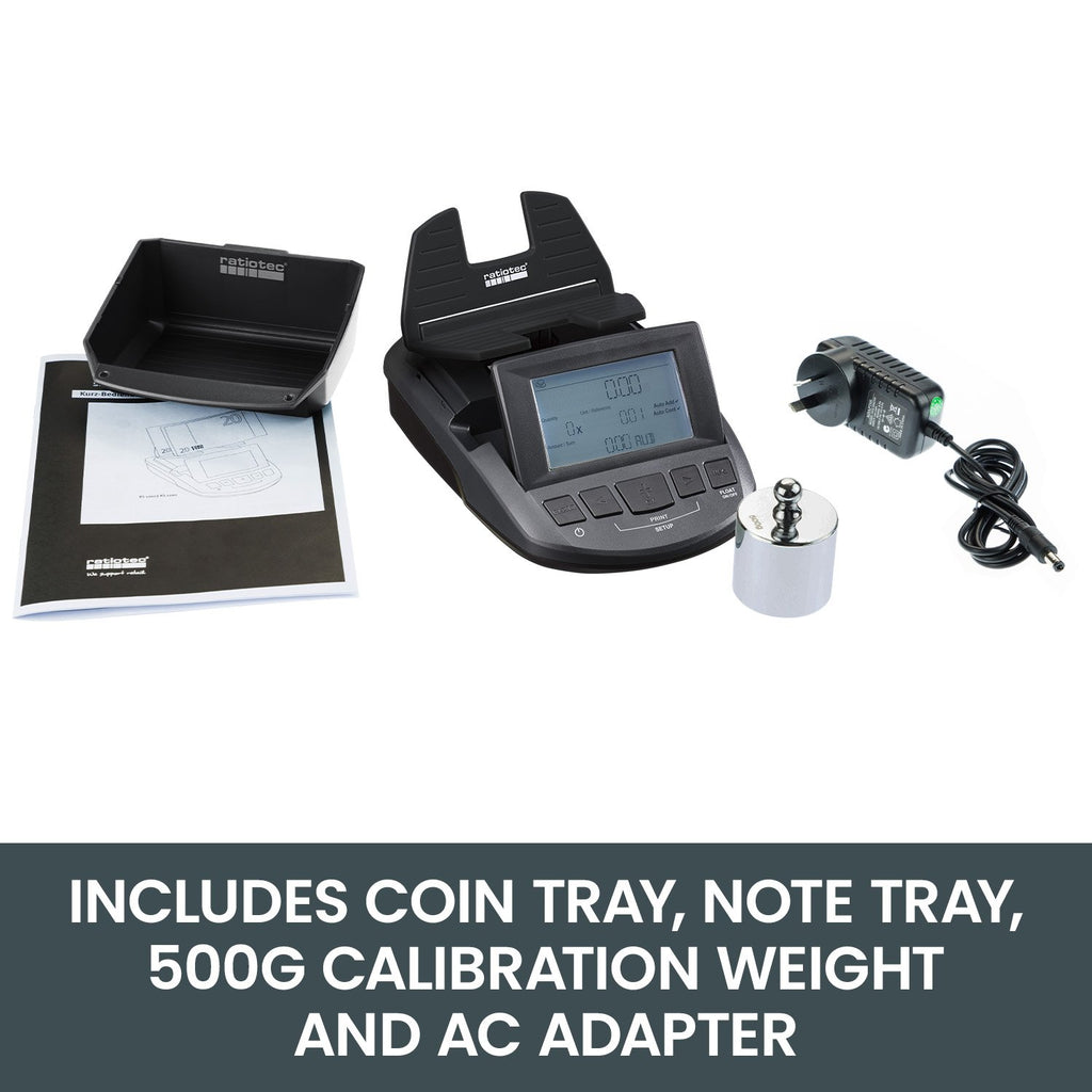 Ratiotec Digital Coin Note Money Counter Currency Scales Australian Notes Portable - Made In Germany