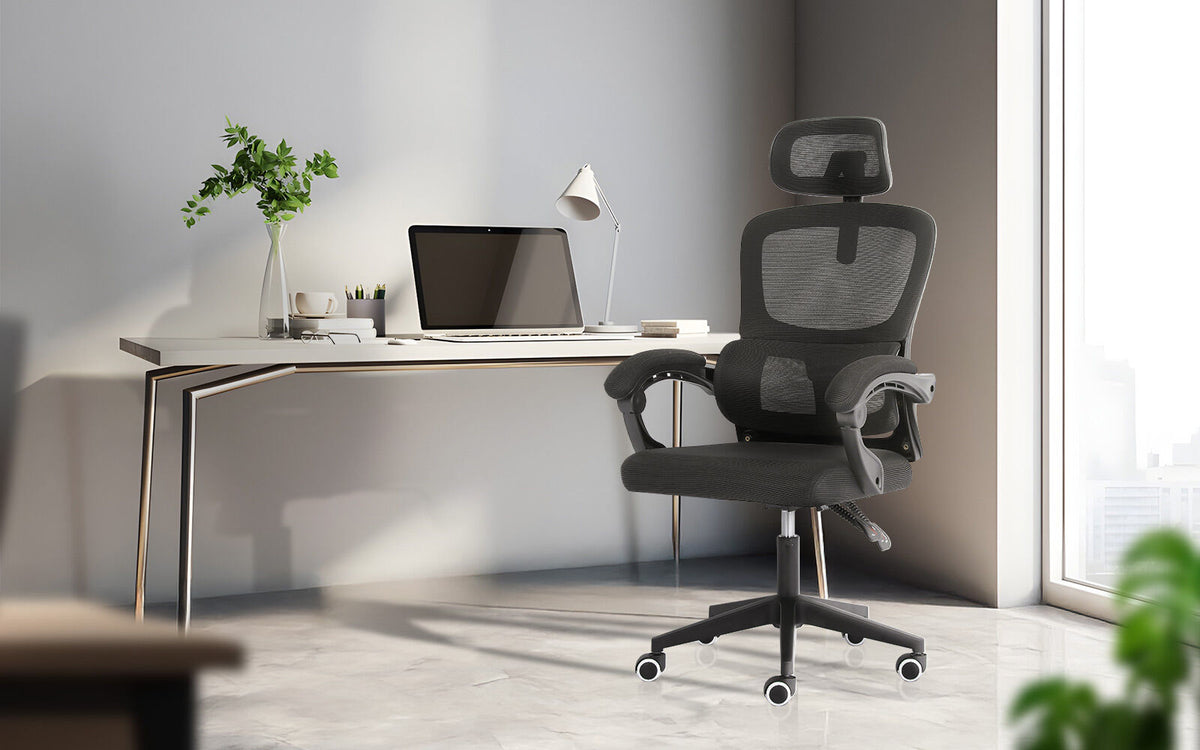 Ergonomic Reclining Office Chair - Lumbar Support, Adjustable Headrest VELTRA - BLACK