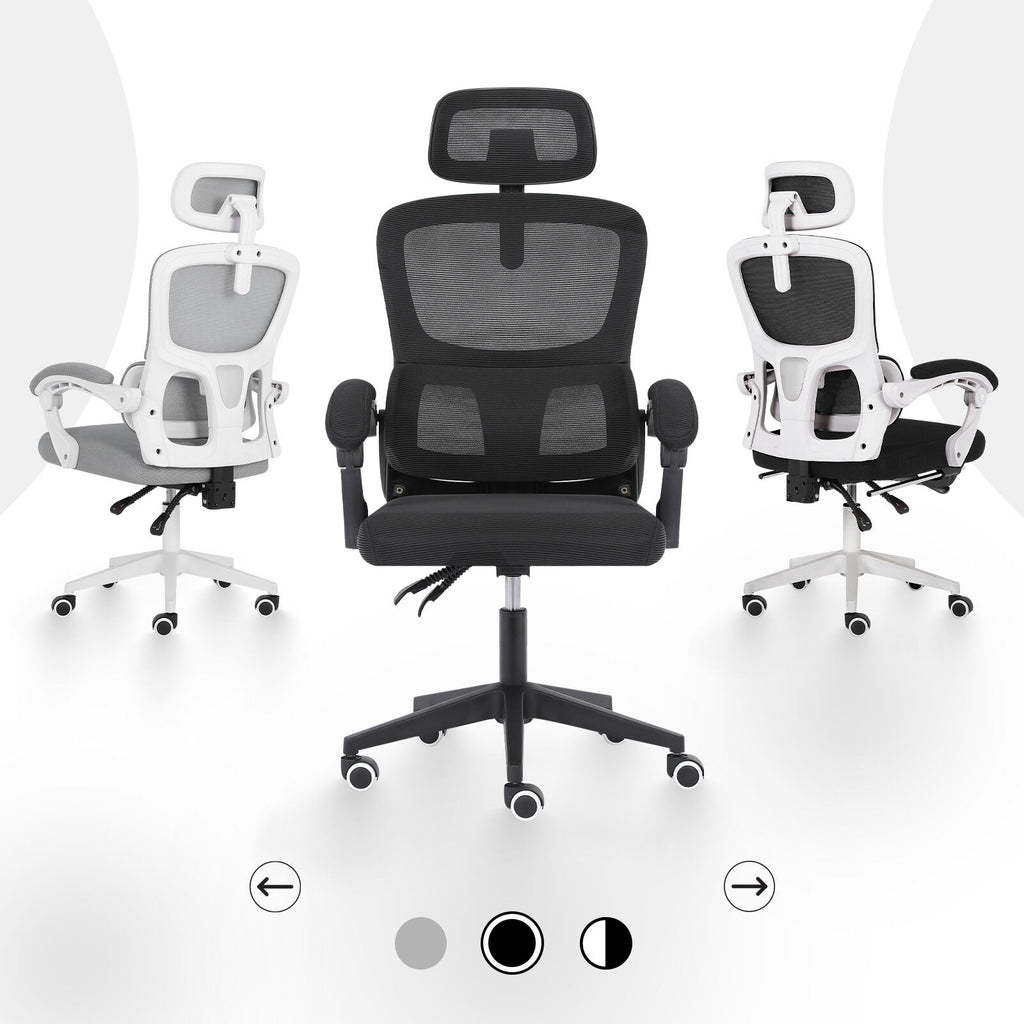 Ergonomic Reclining Office Chair - Lumbar Support, Adjustable Headrest VELTRA - BLACK