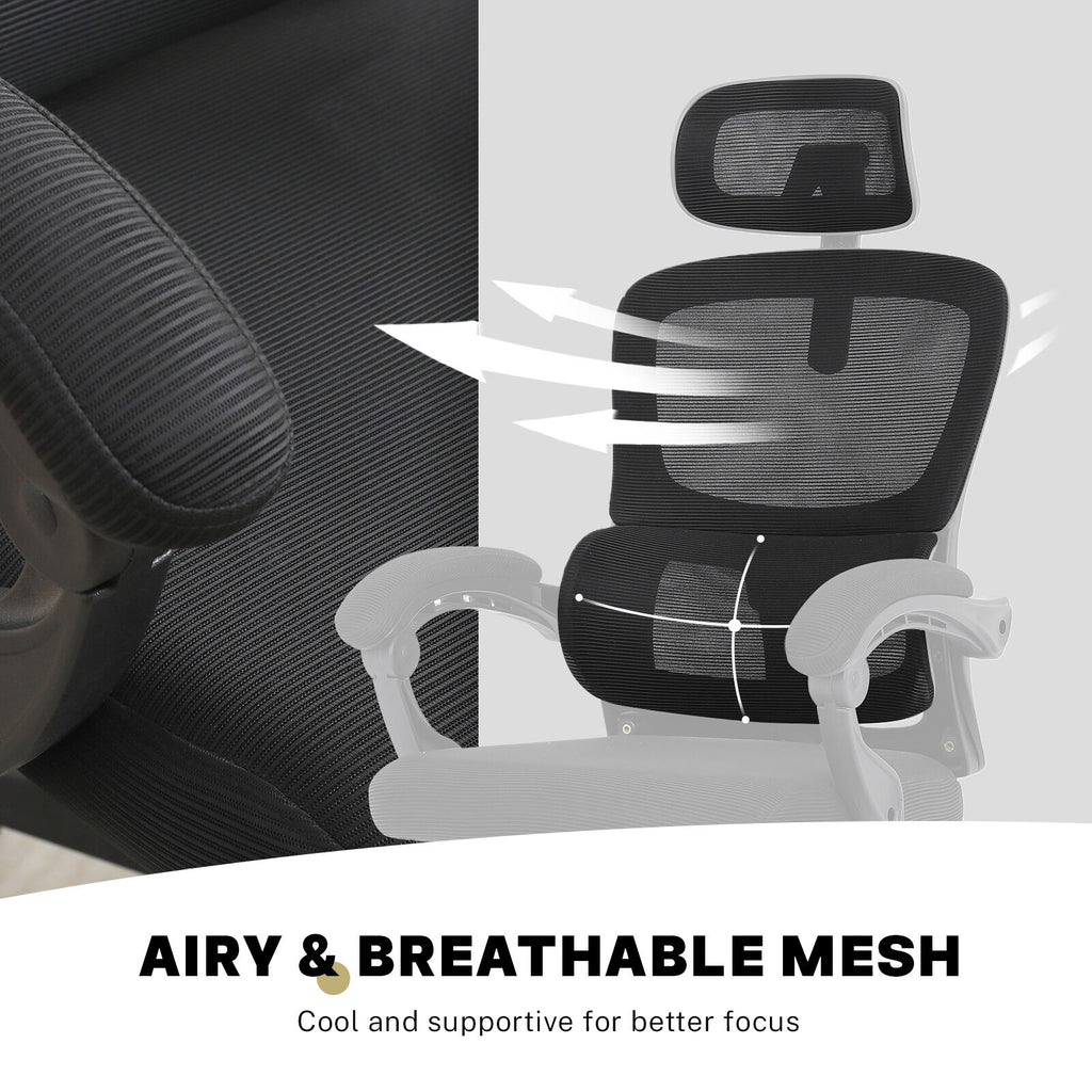Ergonomic Reclining Office Chair - Lumbar Support, Adjustable Headrest VELTRA - BLACK