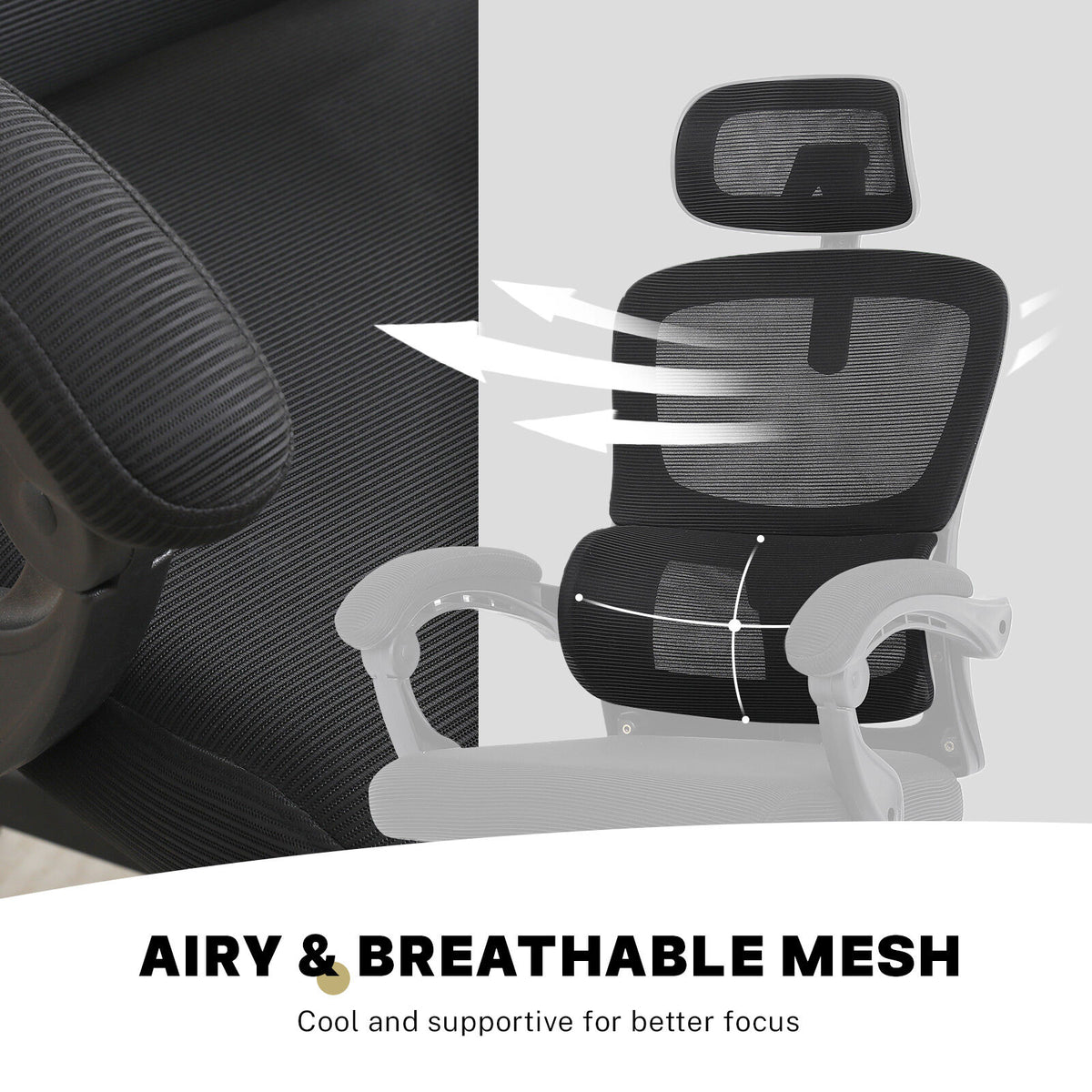 Ergonomic Reclining Office Chair - Lumbar Support, Adjustable Headrest VELTRA - BLACK