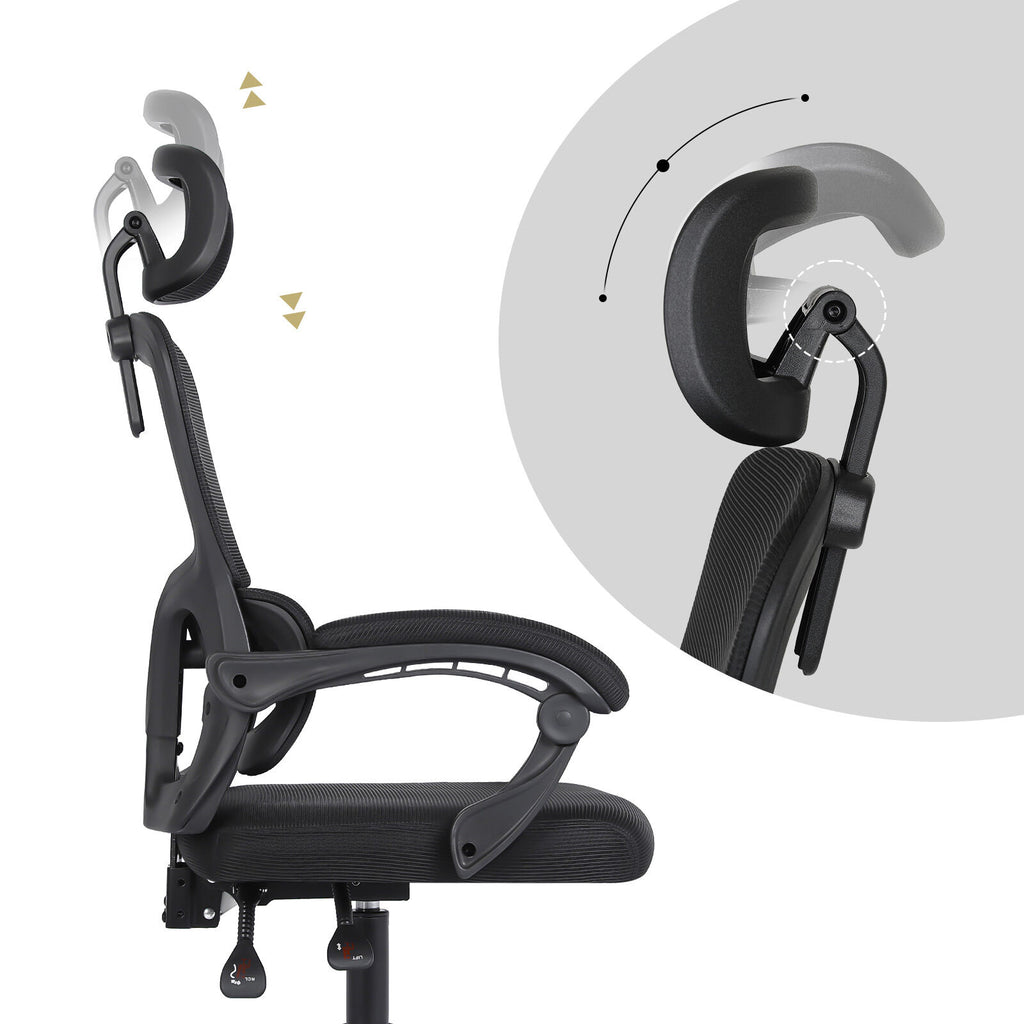 Ergonomic Reclining Office Chair - Lumbar Support, Adjustable Headrest VELTRA - BLACK