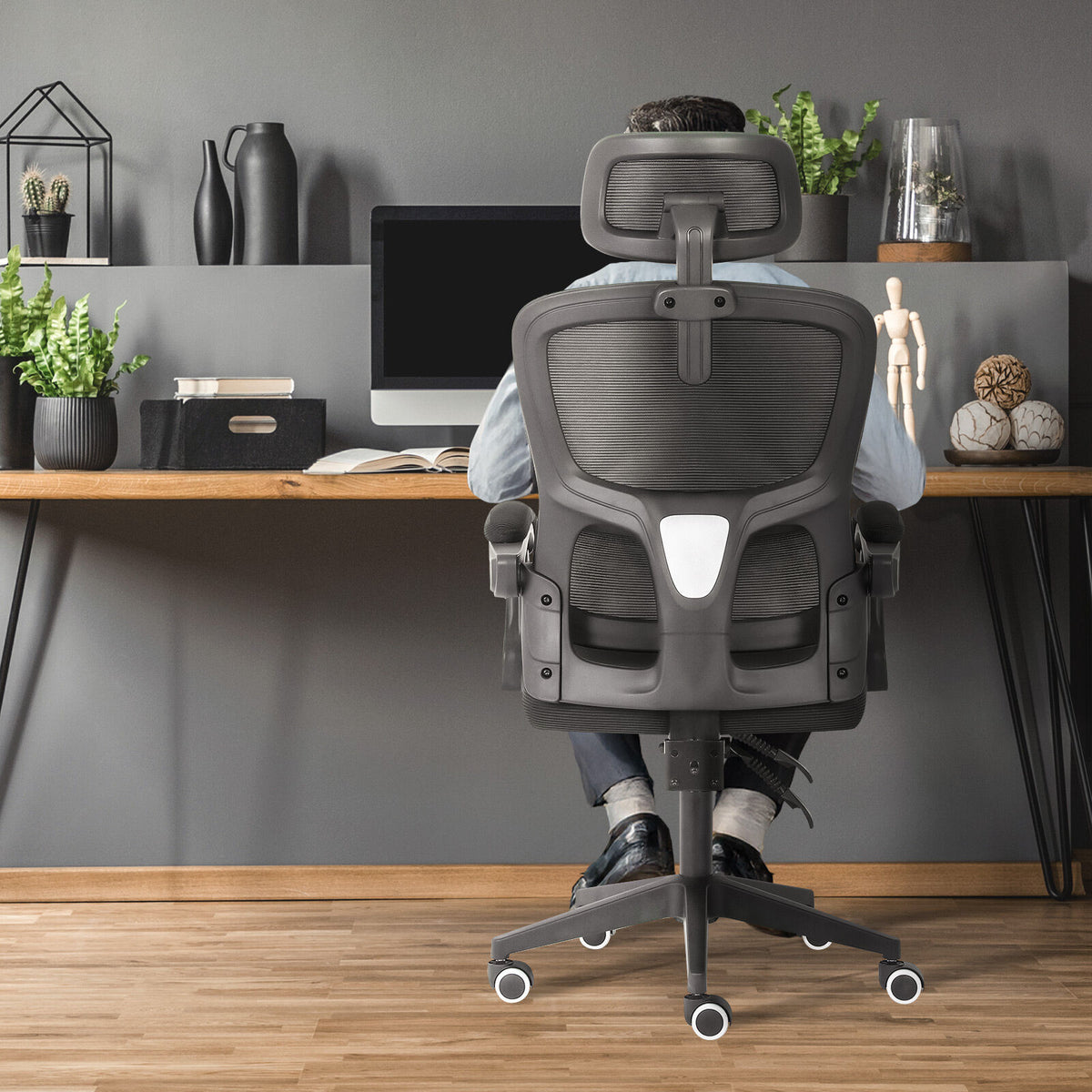 Ergonomic Reclining Office Chair - Lumbar Support, Adjustable Headrest VELTRA - BLACK