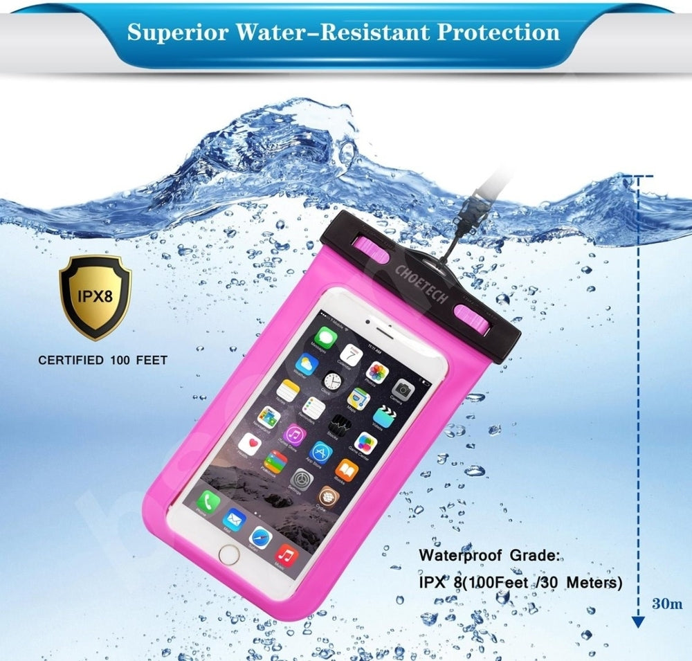 CHOETECH WPC007-PK Universal WaterProof Cell Phone Pouch bag up to 8-inch (Pink)