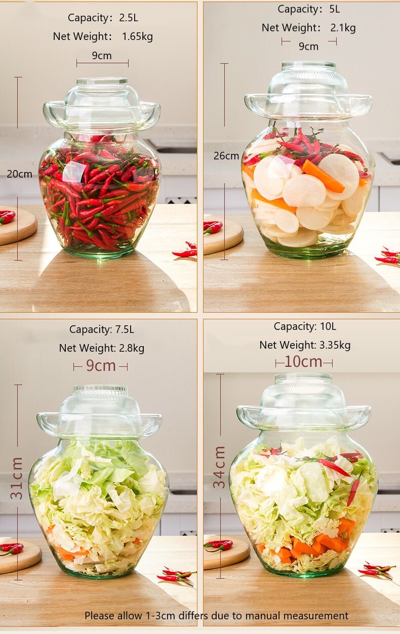 Premium Chinese and Korean Fermentation Pickle Glass Jar Kimchi Sauerkraut Canisters & Jars Large 7.5L