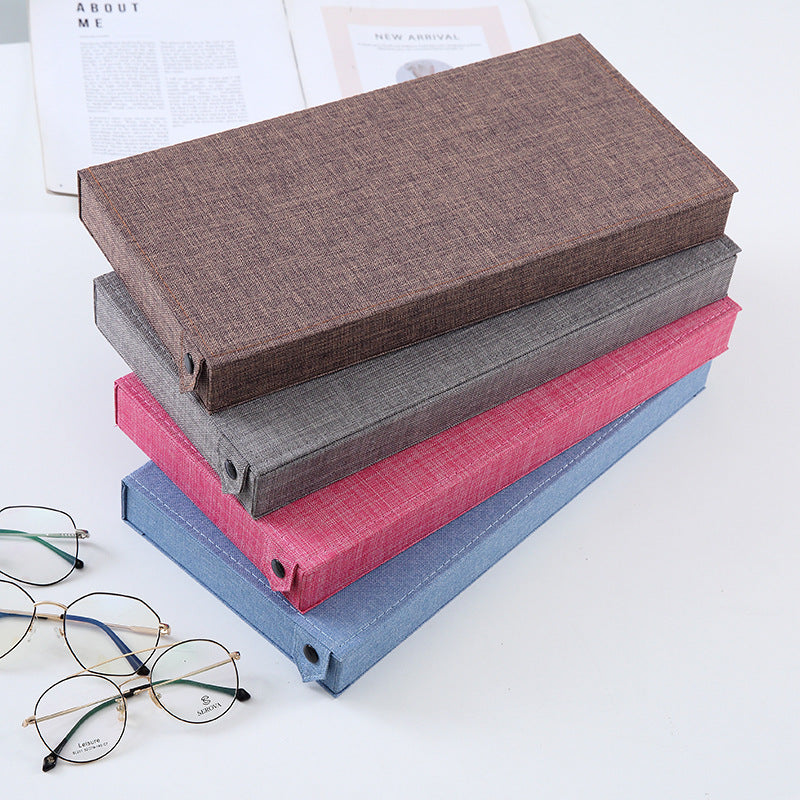Brown Multi-Compartment Glasses Storage Box Dust-proof Fabric Eyewear Display Organiser with Snap Closure