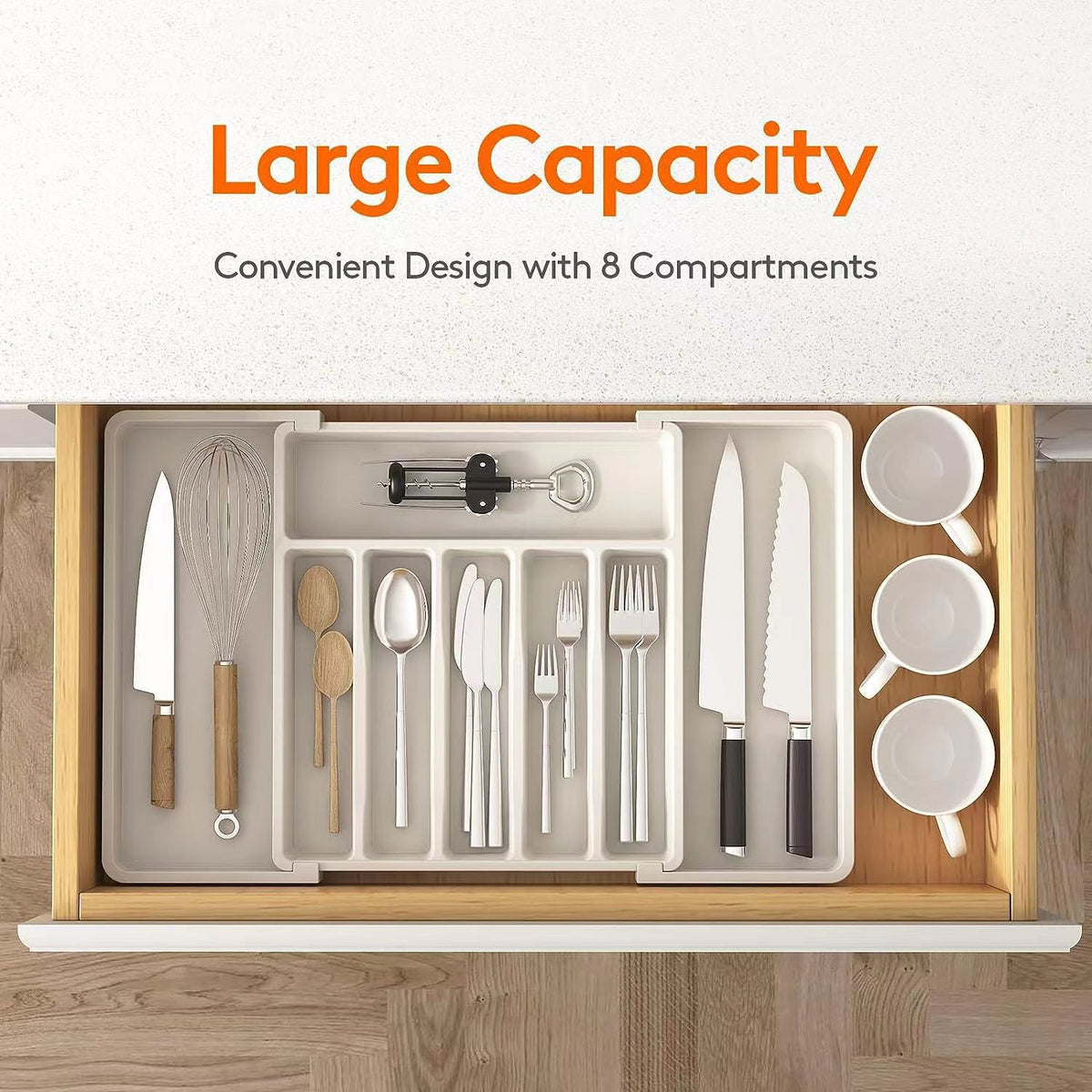 White Adjustable Cutlery Tray (33-57cm)