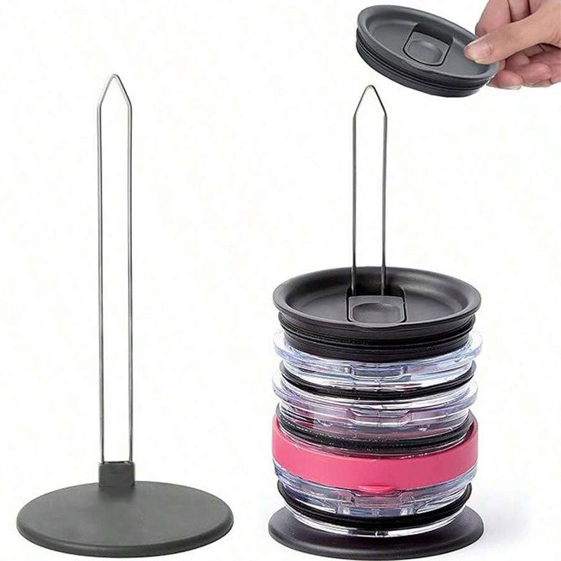 5-PCS Universal Tumbler Lid Organizer Stand Vertical Storage Rack for Kitchen Cabinets Holds Up to 10 Lids Space Saving Cup Accessory Holder