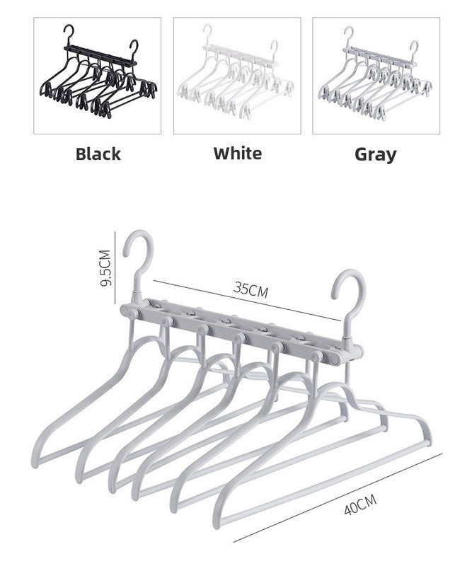 2-SET Space-Saving 6-in-1 Foldable Hanger Set Multi-Functional Closet Organizer Clothes Drying Rack with Pant Clips (Black & Black Clip Upgrade Edition) Ideal for Homes and Dorm Rooms