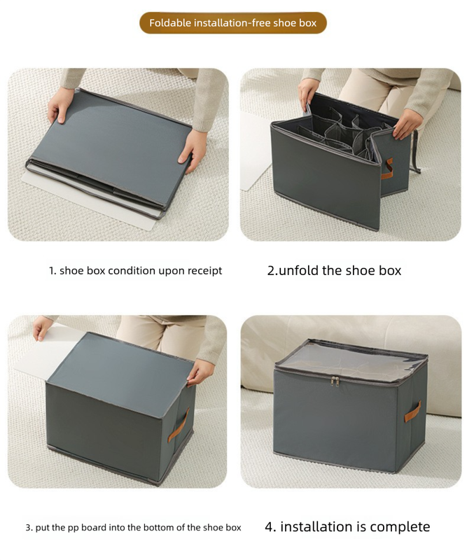 Foldable Shoe Storage Box with Clear Lid 12 Compartment Wardrobe Organiser for Sneakers Flat Sandals 600D Oxford Fabric Container with Handles Beige