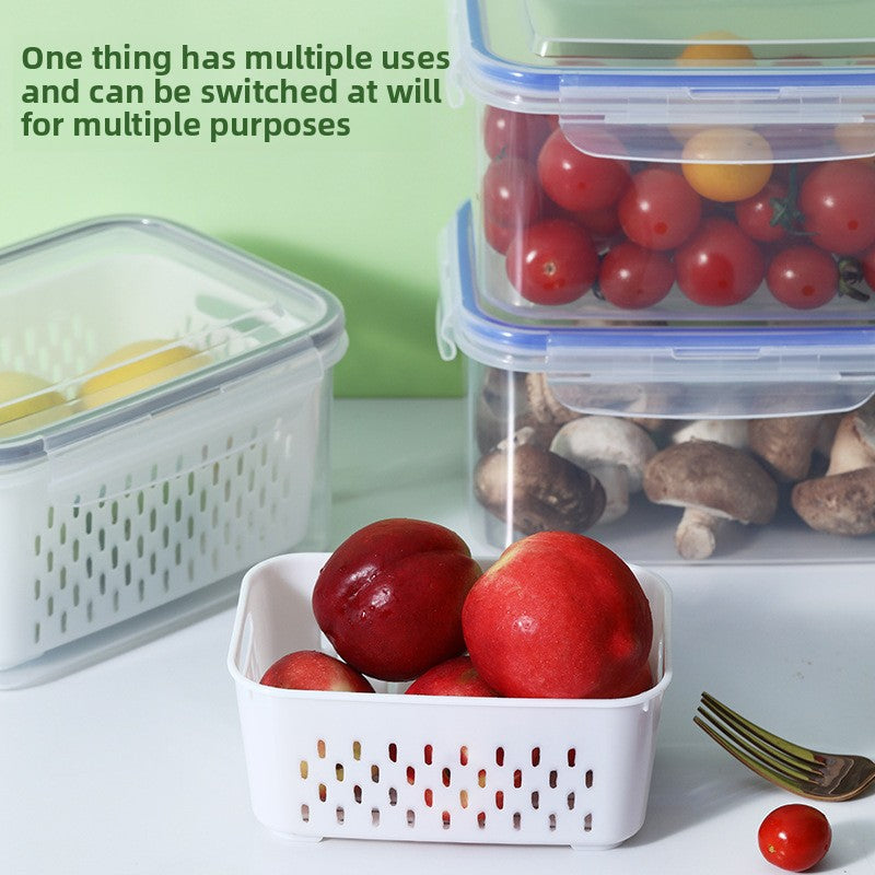 Grey 3-Piece Refrigerator Food Storage Container Set with Drain Basket and Airtight Lid 850ml 1750ml 3300ml Stackable Produce Saver for Local Homes