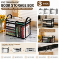 3 Pcs Large Clear PVC Book Storage Box – Foldable, Dustproof & Transparent Organizer with Handles for Home, Classroom & Office (38×24×32cm)