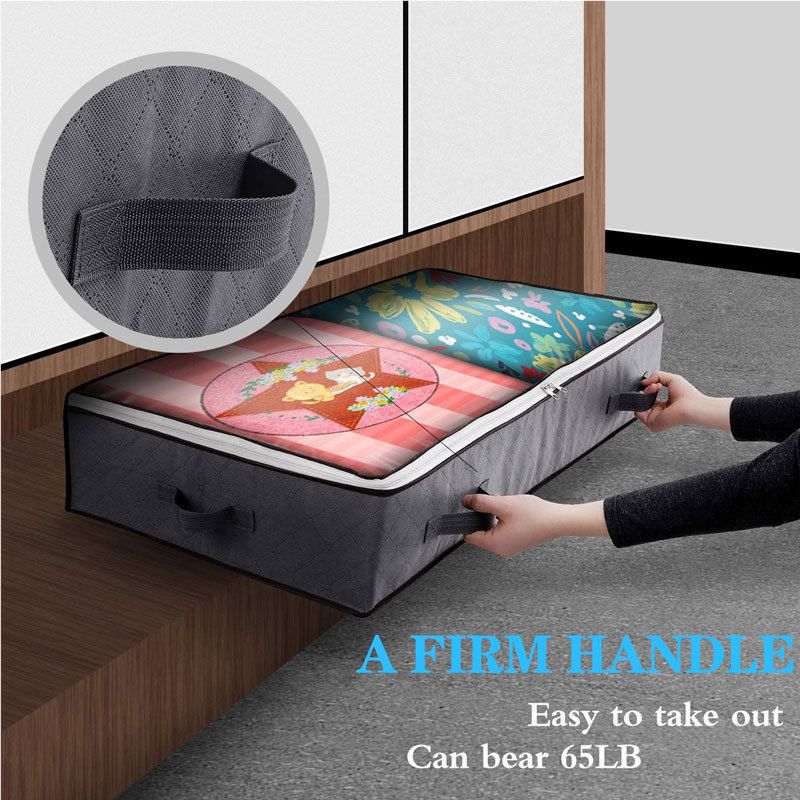 2 Pack Folding Non-Woven Underbed Storage Containers with Clear Top Zipper Lid & 4 Reinforced Handles (Dark Grey 40 x 20 x 7")
