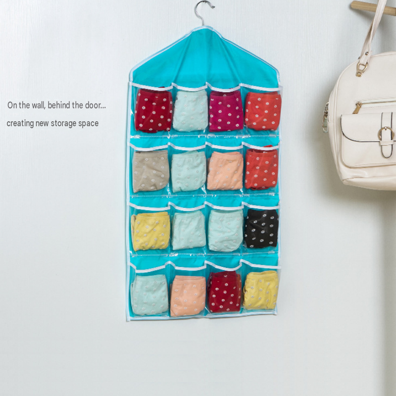 Beige 16 Pocket Hanging Wardrobe Organizer - Clear PE and Polyester Storage Bag with 16 Visible Compartments, Space Saving Over Door or Closet Hanger for Socks Underwear Accessories, Foldable Home Tidy Solution