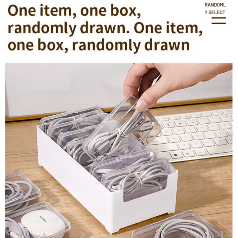 White Storage Box Set（Small storage box + 3 small inner boxes） - Transparent Flip-Lid Compartments, Multi-Use Organiser for Chargers, Earbuds, Cards and Jewellery